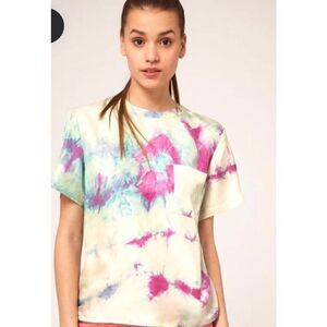 Tie Dye T Shirt Top Pocket Short Sleeve Round Neck Casual Pink Blue US‎ 14